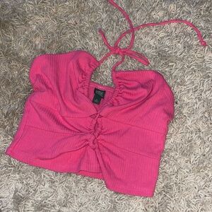 pink front tie top